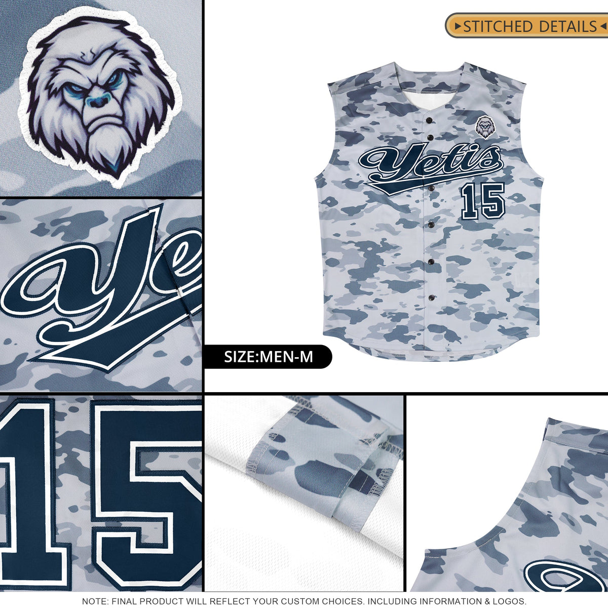 Custom Navy Gray Camo Fashion Authentic Sleeveless Baseball Jersey