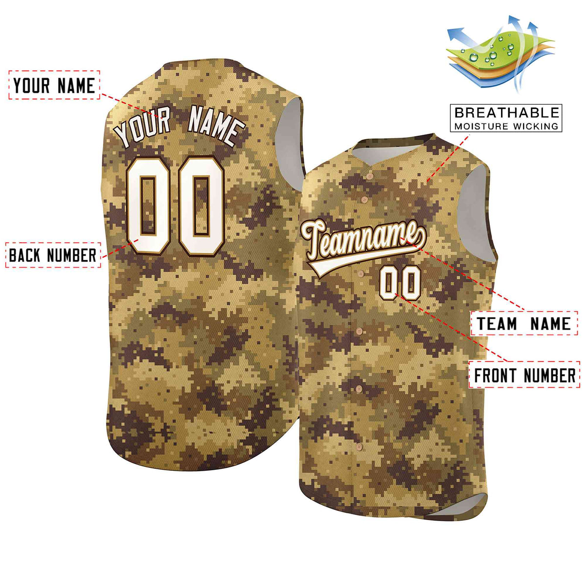 Custom Brown Old Gold-White Camo Fashion Authentic Sleeveless Baseball Jersey