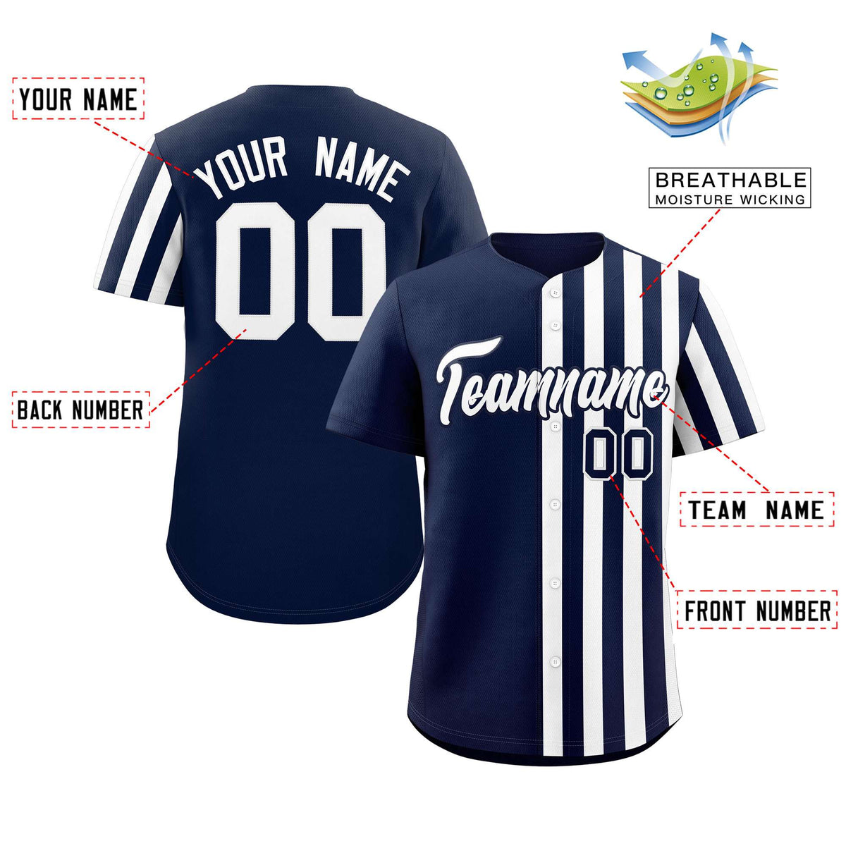 Custom Navy White Thick Stripe Fashion Design Authentic Baseball Jersey
