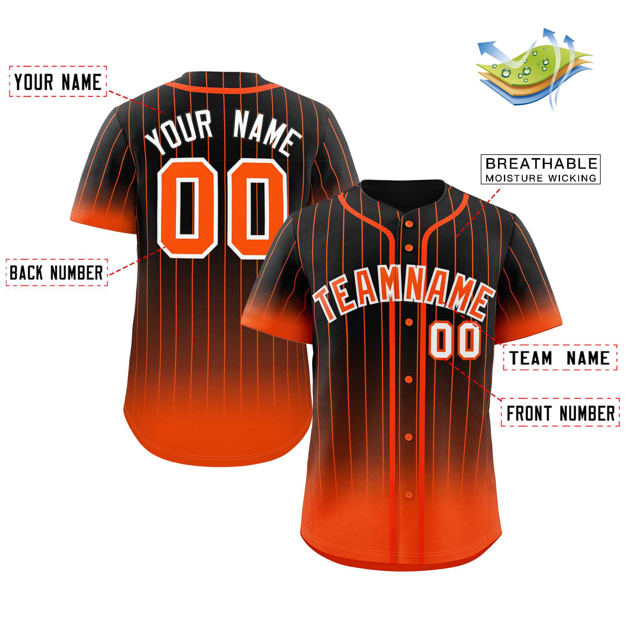 Custom Black Orange-White Gradient Stripe Fashion Authentic Baseball Jersey