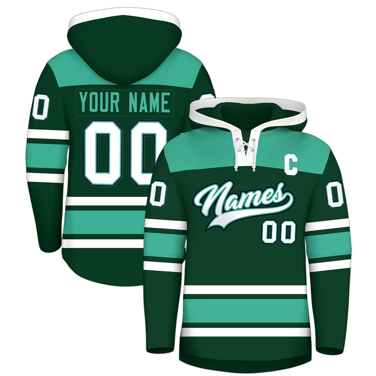 Custom Hockey Hoodie Jersey Green Bright Green Raglan Sleeves Lace-Up Neck Classic Team Colors Hoodie