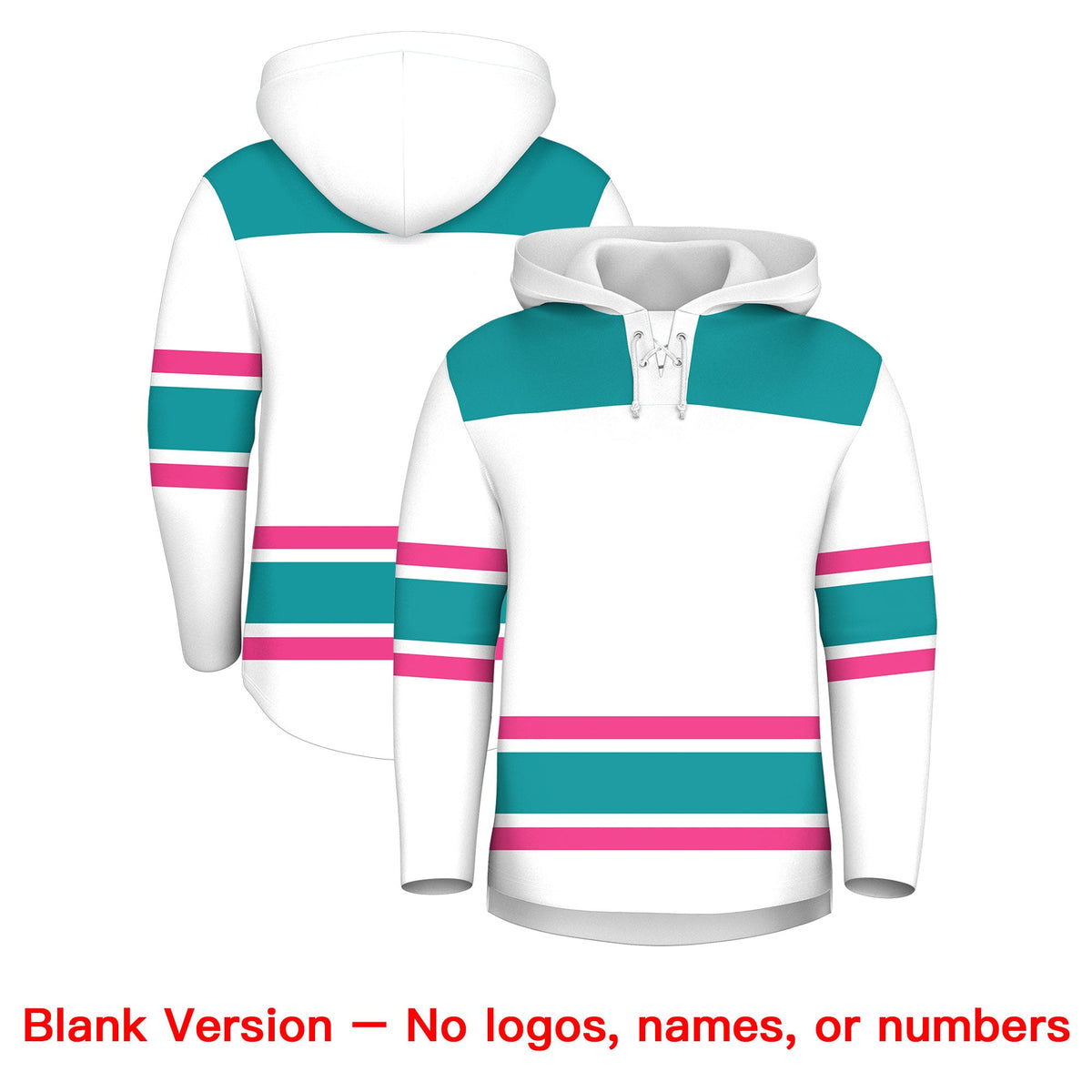 Custom Hockey Hoodie Jersey White Aqua Raglan Sleeves Lace-Up Neck Personal Name &amp; Number &amp; Logo