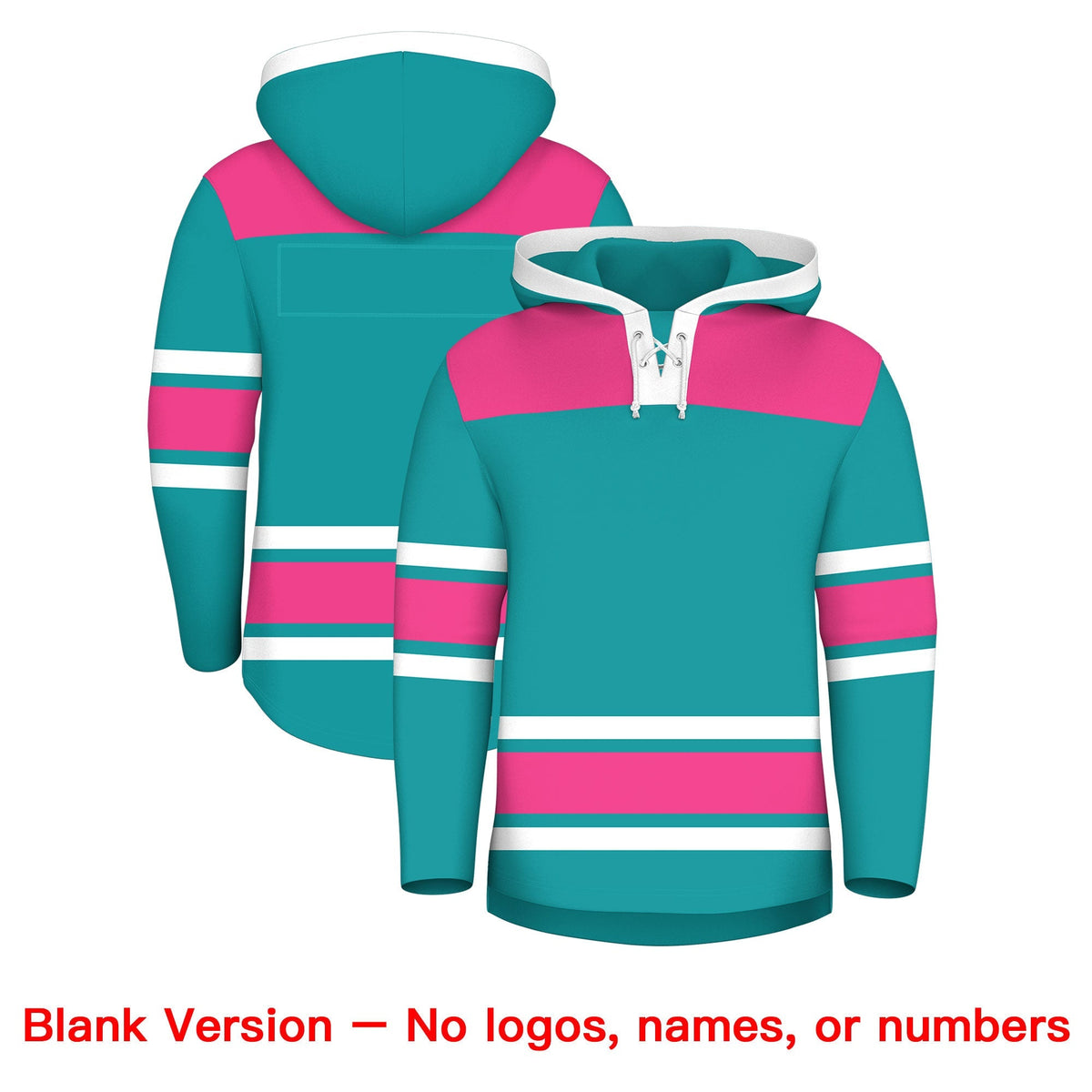 Custom Hockey Hoodie Jersey Aqua Pink Raglan Sleeves Lace-Up Neck Classic Team Colors Hoodie