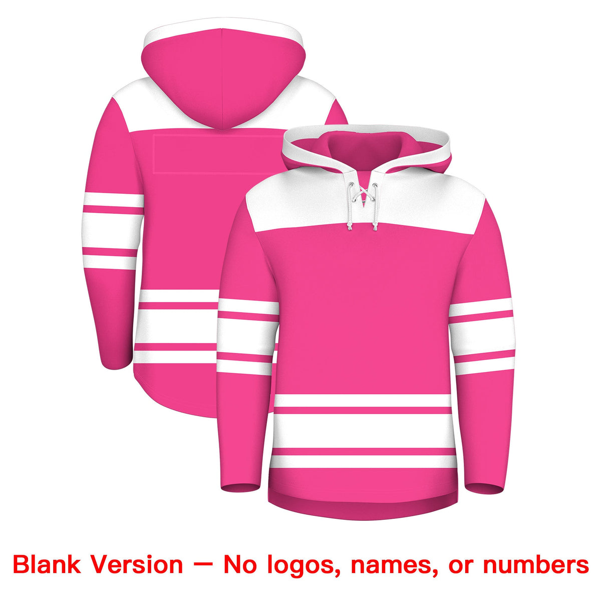 Custom Hockey Hoodie Jersey Pink White Raglan Sleeves Lace-Up Neck Personalized Jersey for Men &amp; Youth