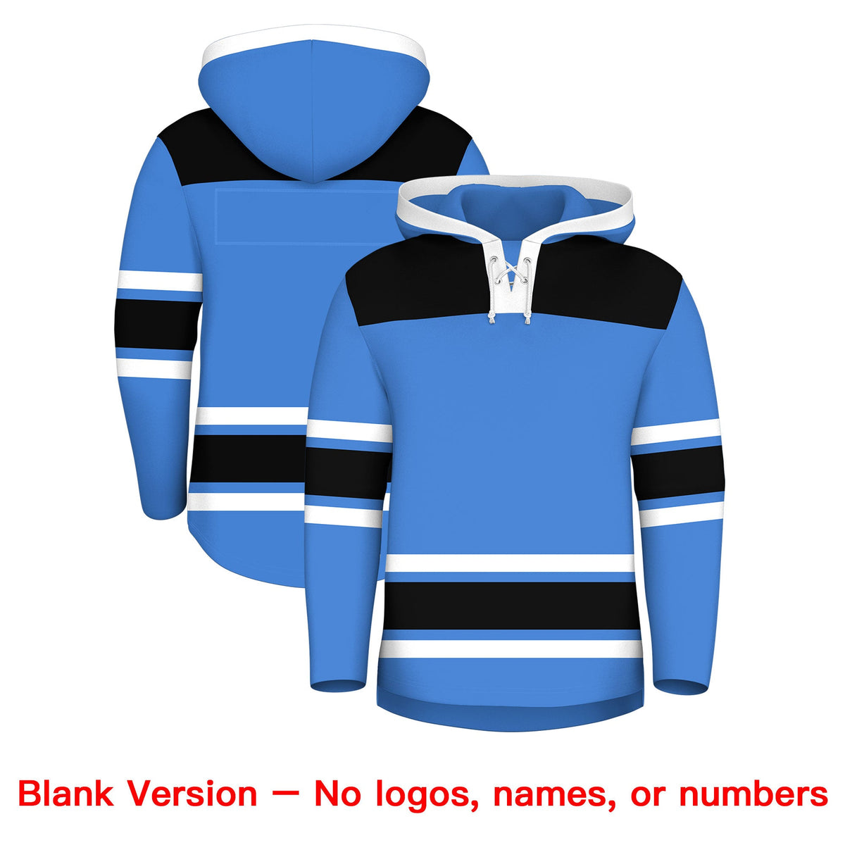 Custom Hockey Hoodie Jersey Powder Blue Black Raglan Sleeves Lace-Up Neck Classic Team Colors Hoodie