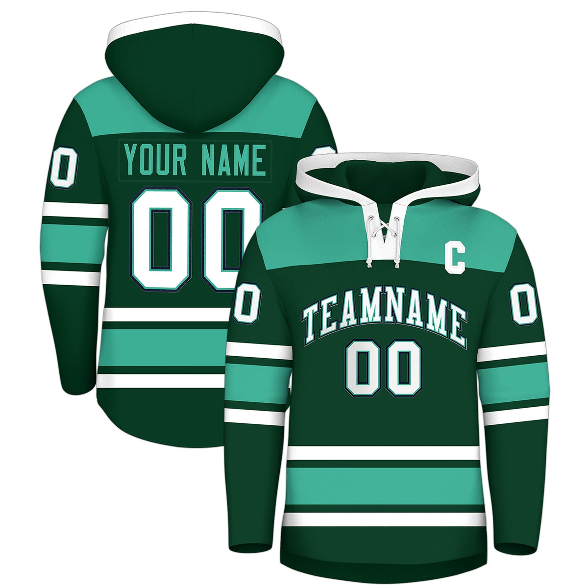 Custom Hockey Hoodie Jersey Green Bright Green Raglan Sleeves Lace-Up Neck Classic Team Colors Hoodie