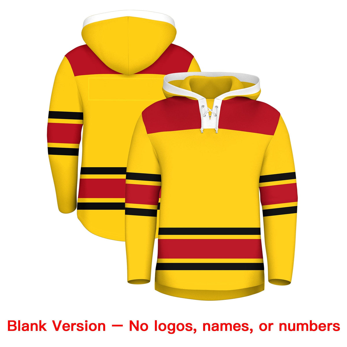Custom Hockey Hoodie Jersey Gold Red Raglan Sleeves Lace-Up Neck Personal Name &amp; Number &amp; Logo