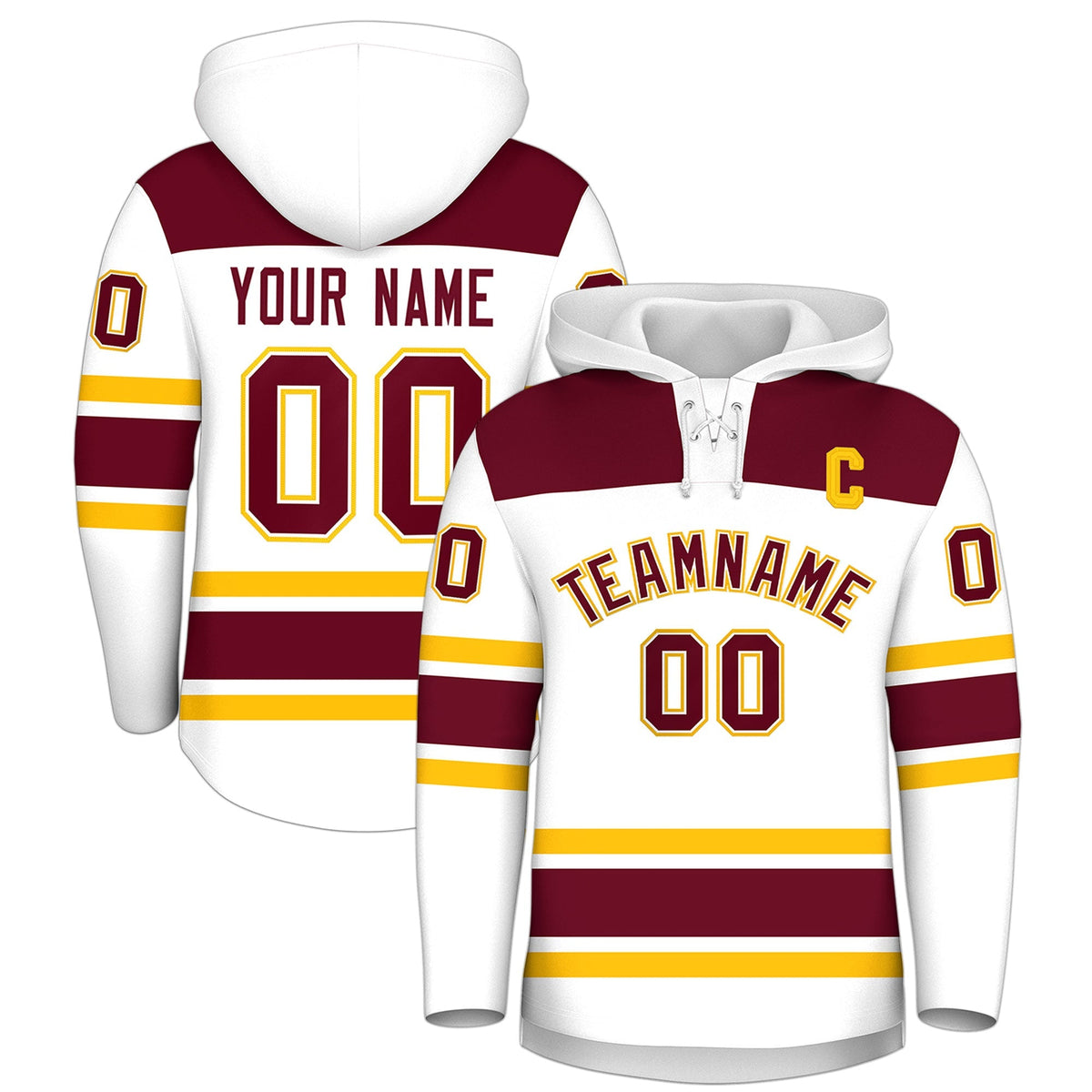 Custom Hockey Hoodie Jersey White Crimson Raglan Sleeves Lace-Up Neck Personalized Jersey for Men &amp; Youth