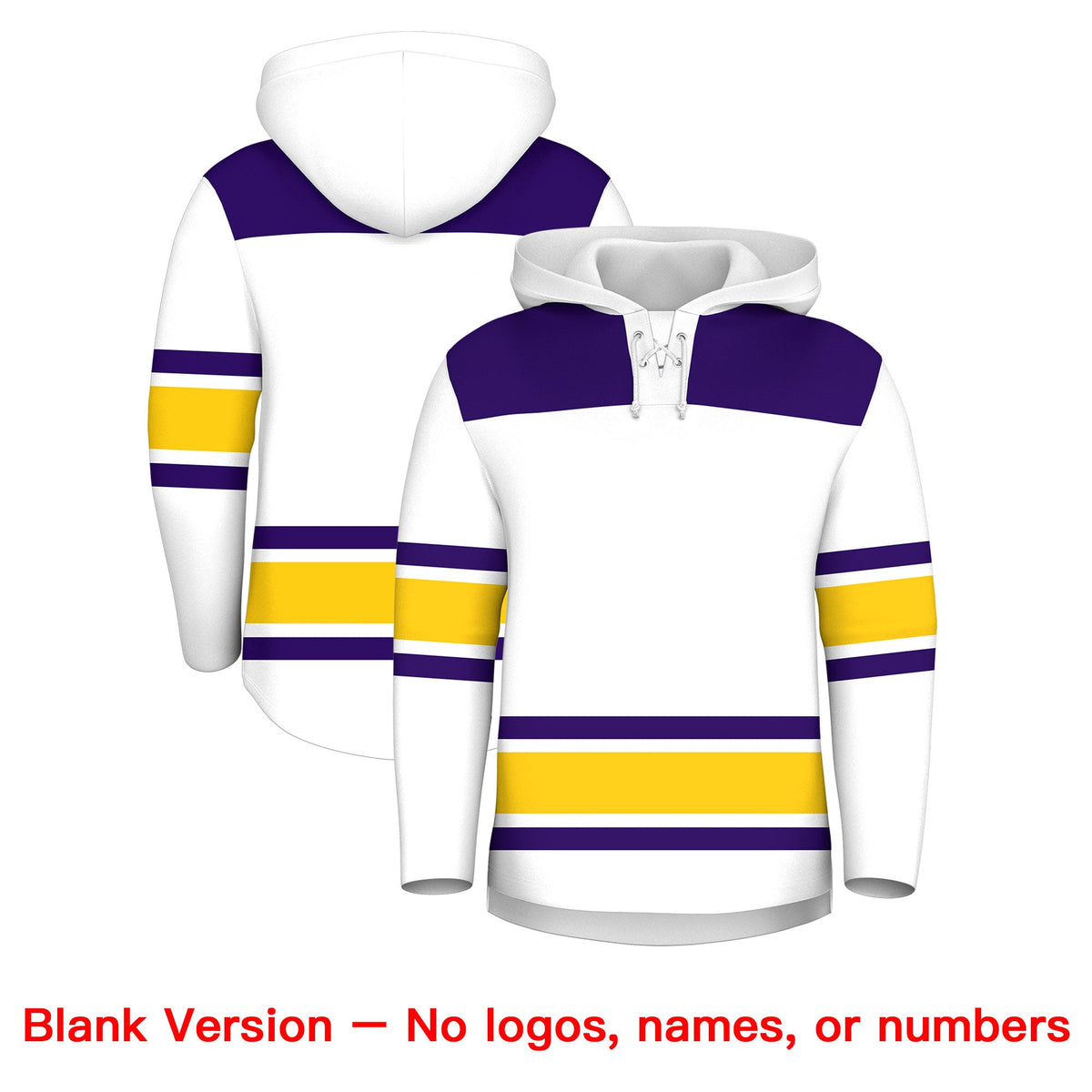 Custom Hockey Hoodie Jersey White Gold Raglan Sleeves Lace-Up Neck Personal Name &amp; Number &amp; Logo