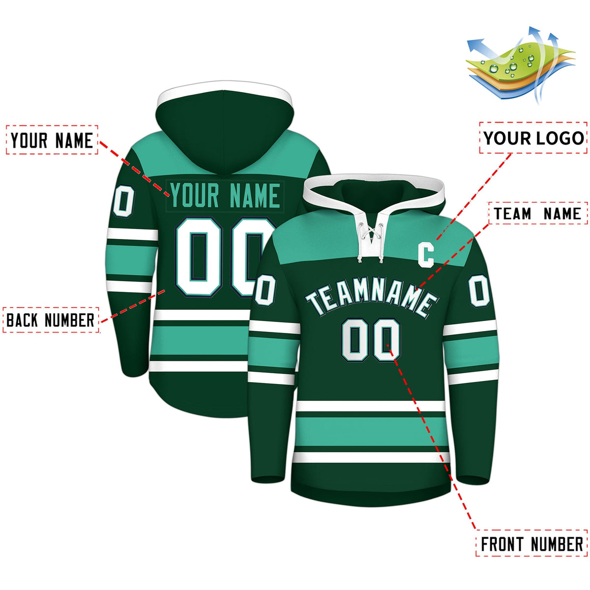 Custom Hockey Hoodie Jersey Green Bright Green Raglan Sleeves Lace-Up Neck Classic Team Colors Hoodie