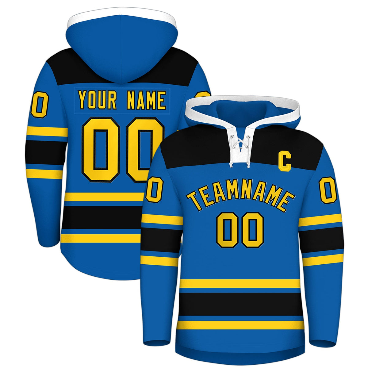 Custom Hockey Hoodie Jersey Royal Black Raglan Sleeves Lace-Up Neck Personalized Jersey for Men &amp; Youth