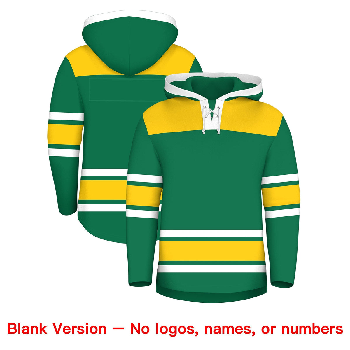 Custom Hockey Hoodie Jersey Kelly Green Gold Raglan Sleeves Lace-Up Neck Personalized Jersey for Men &amp; Youth