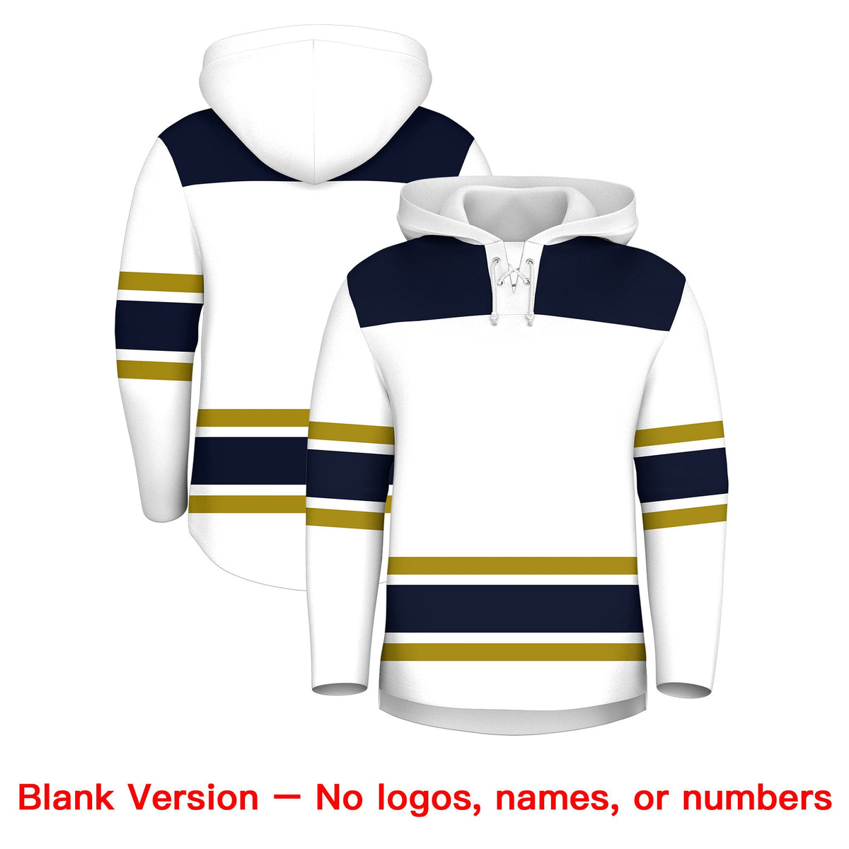 Custom Hockey Hoodie Jersey White Navy Raglan Sleeves Lace-Up Neck Personal Name &amp; Number &amp; Logo