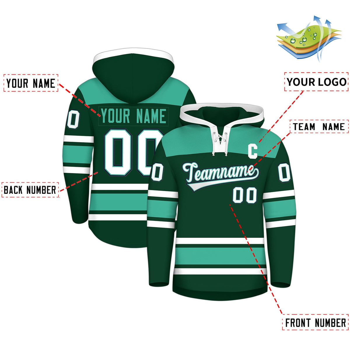 Custom Hockey Hoodie Jersey Green Bright Green Raglan Sleeves Lace-Up Neck Classic Team Colors Hoodie