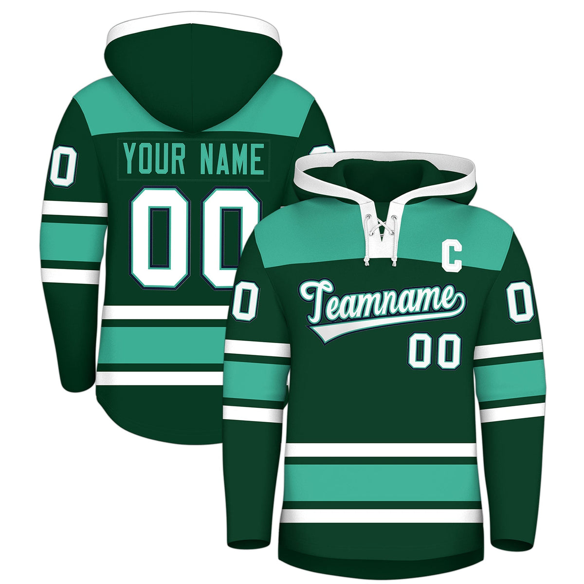 Custom Hockey Hoodie Jersey Green Bright Green Raglan Sleeves Lace-Up Neck Classic Team Colors Hoodie