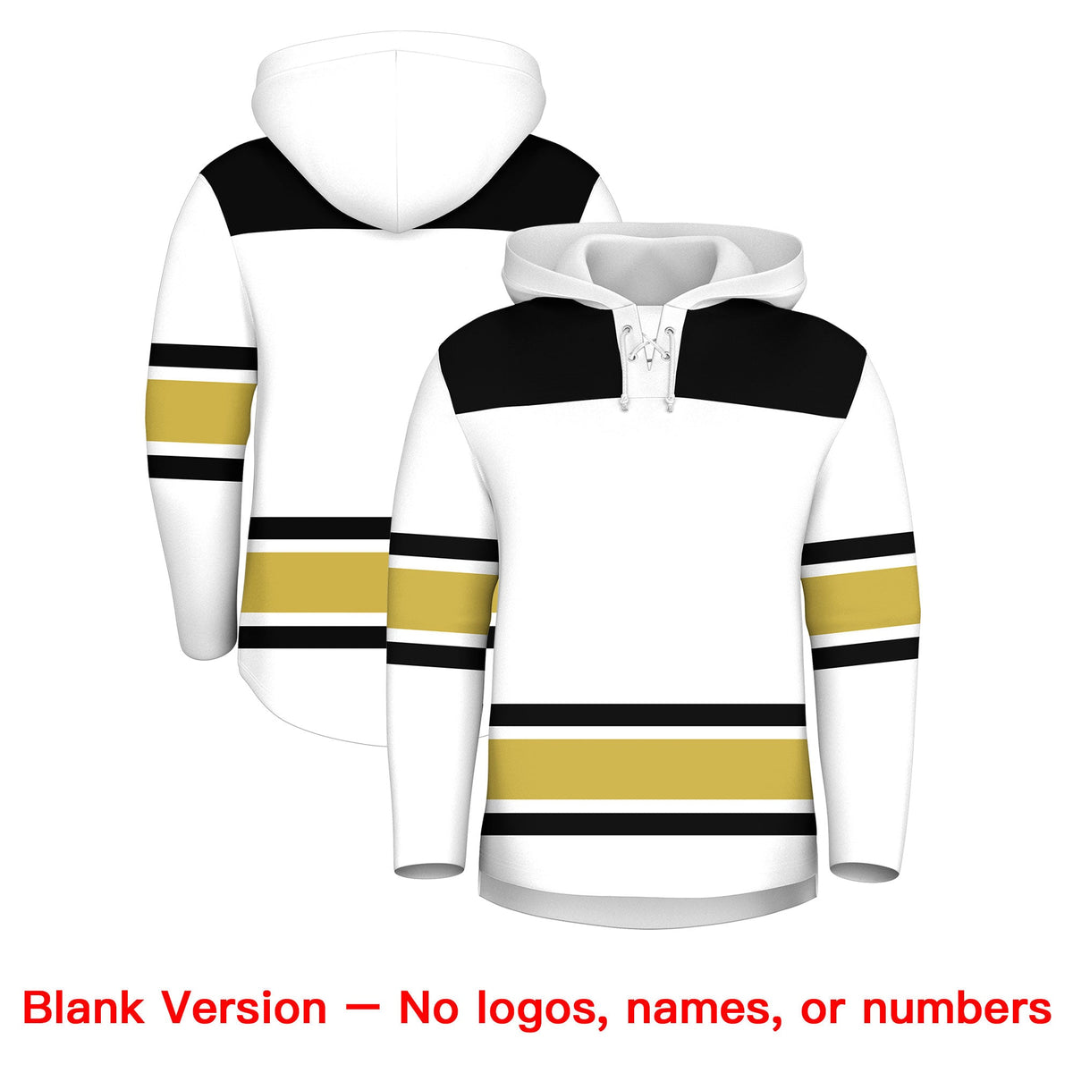 Custom Hockey Hoodie Jersey White Old Gold Raglan Sleeves Lace-Up Neck Classic Team Colors Hoodie