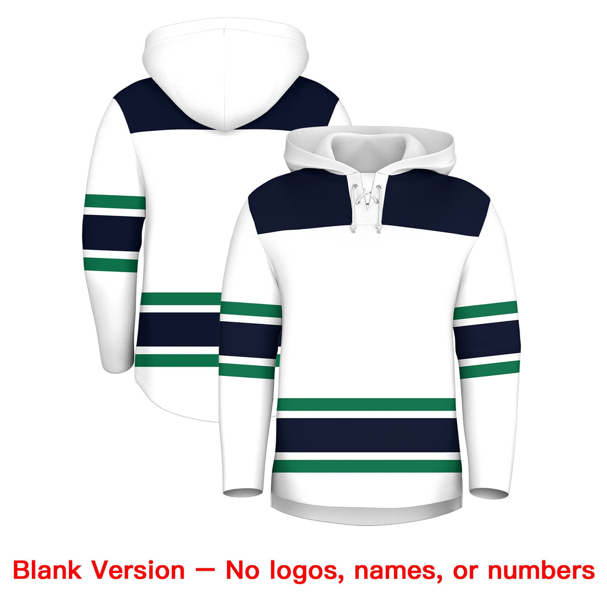 Custom Hockey Hoodie Jersey White Navy Raglan Sleeves Lace-Up Neck Classic Team Colors Hoodie