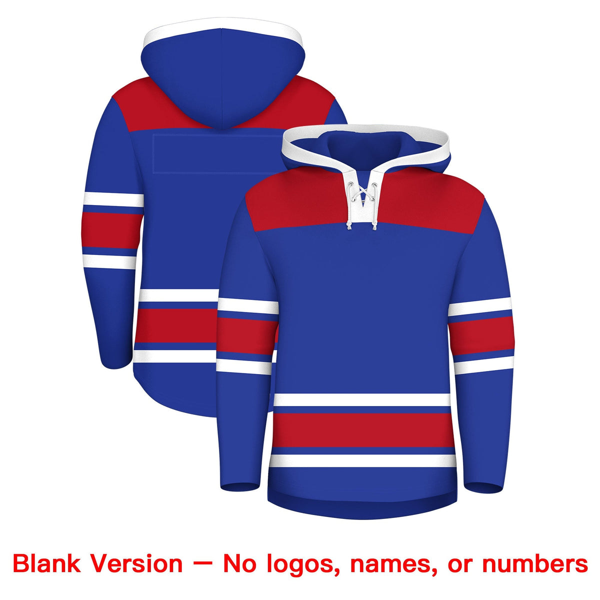 Custom Hockey Hoodie Jersey Royal Blue Red Raglan Sleeves Lace-Up Neck Personal Name &amp; Number &amp; Logo
