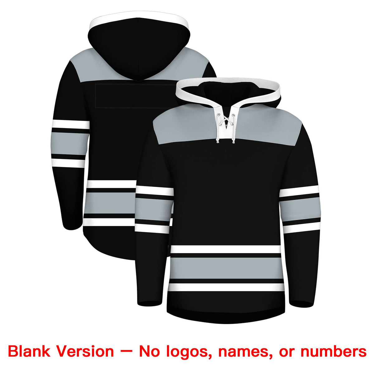 Custom Hockey Hoodie Jersey Black Silver Raglan Sleeves Lace-Up Neck Classic Team Colors Hoodie