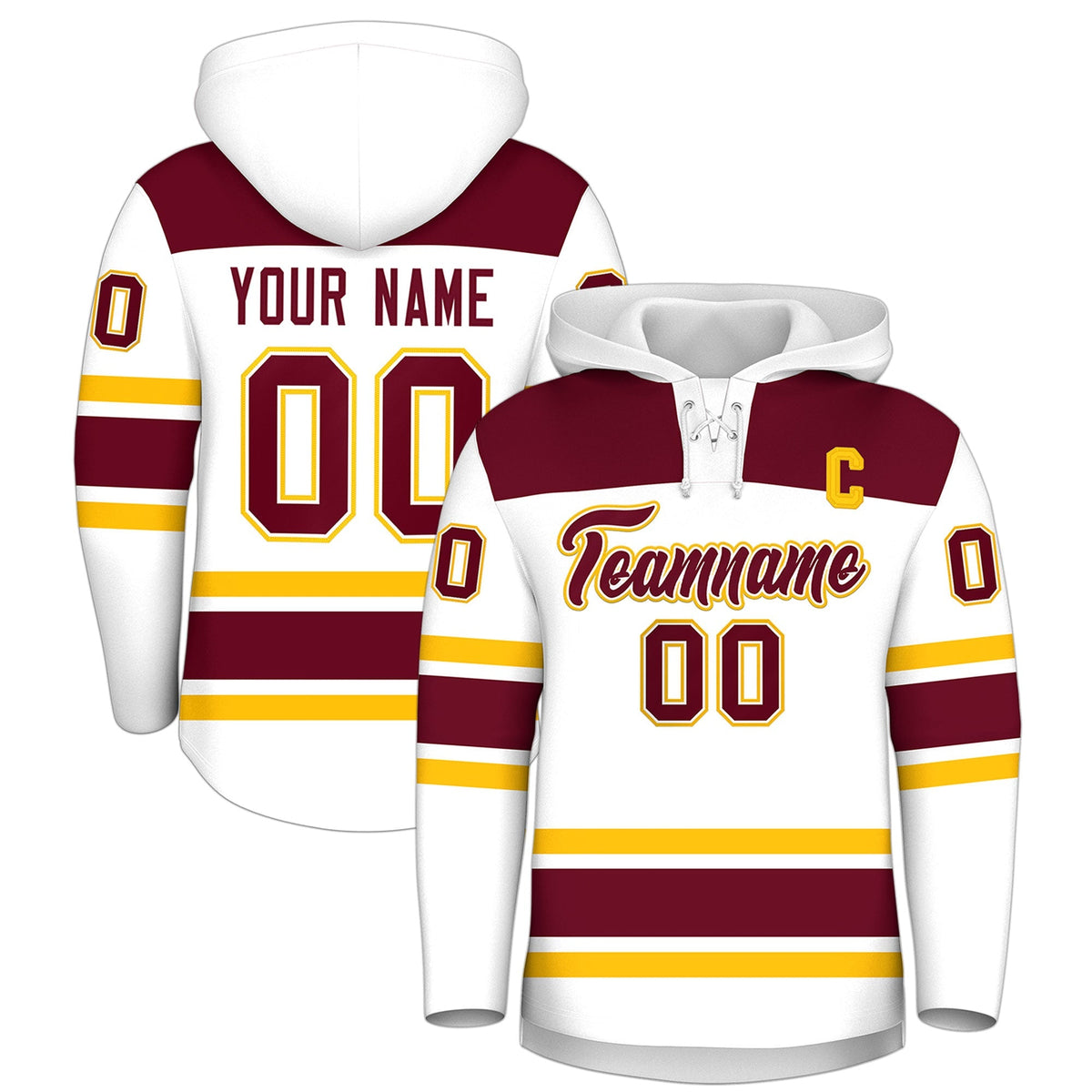 Custom Hockey Hoodie Jersey White Crimson Raglan Sleeves Lace-Up Neck Personalized Jersey for Men &amp; Youth