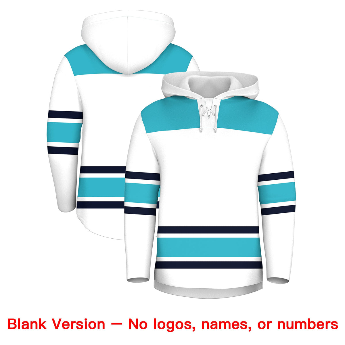 Custom Hockey Hoodie Jersey White Sky Blue Raglan Sleeves Lace-Up Neck Personalized Jersey for Men &amp; Youth