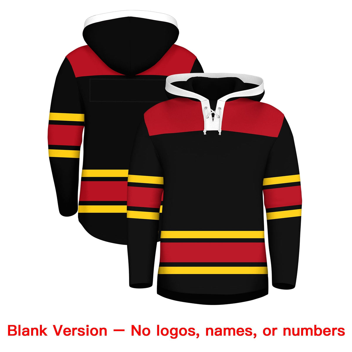 Custom Hockey Hoodie Jersey Black Red Raglan Sleeves Lace-Up Neck Personal Name &amp; Number &amp; Logo