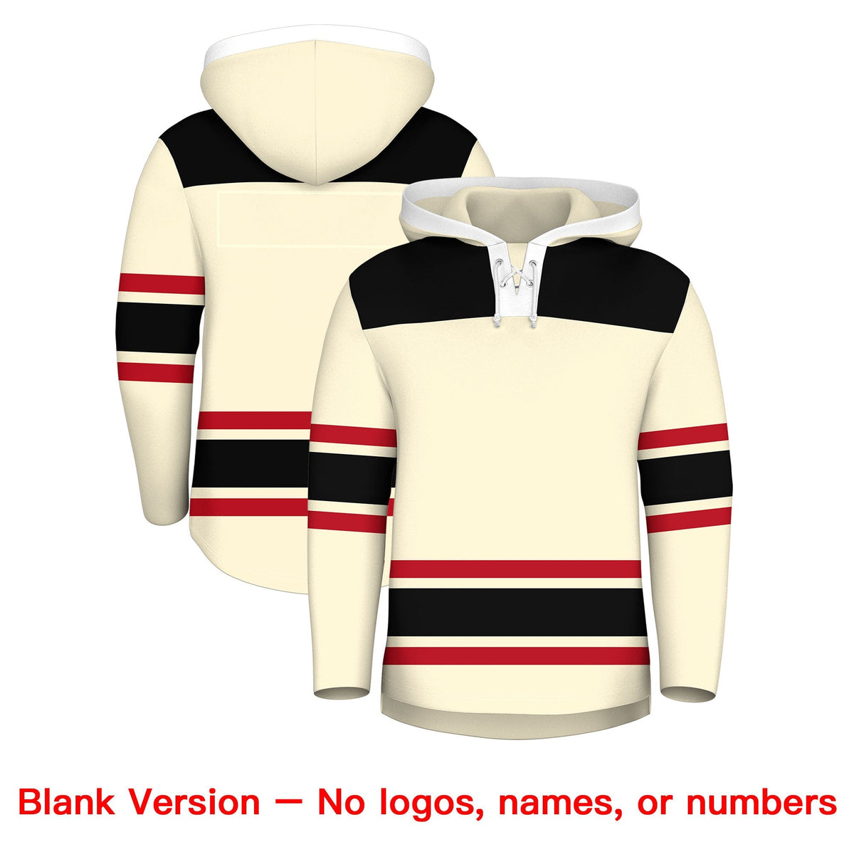 Custom Hockey Hoodie Jersey Cream Black Raglan Sleeves Lace-Up Neck Personal Name &amp; Number &amp; Logo