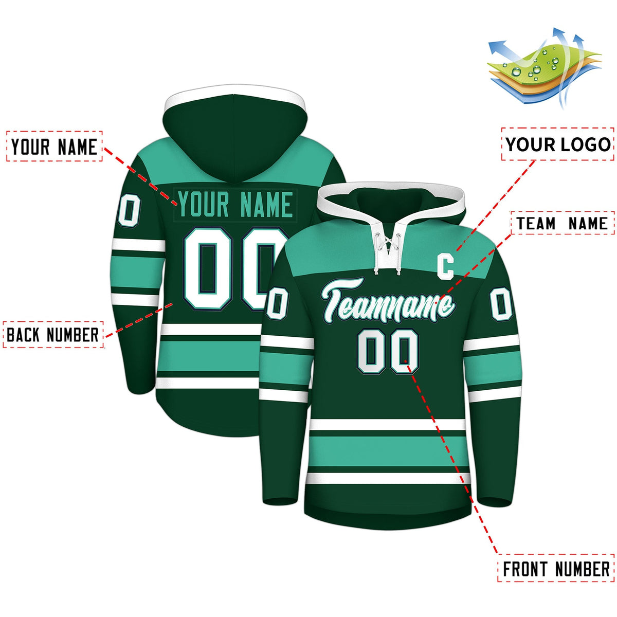 Custom Hockey Hoodie Jersey Green Bright Green Raglan Sleeves Lace-Up Neck Classic Team Colors Hoodie
