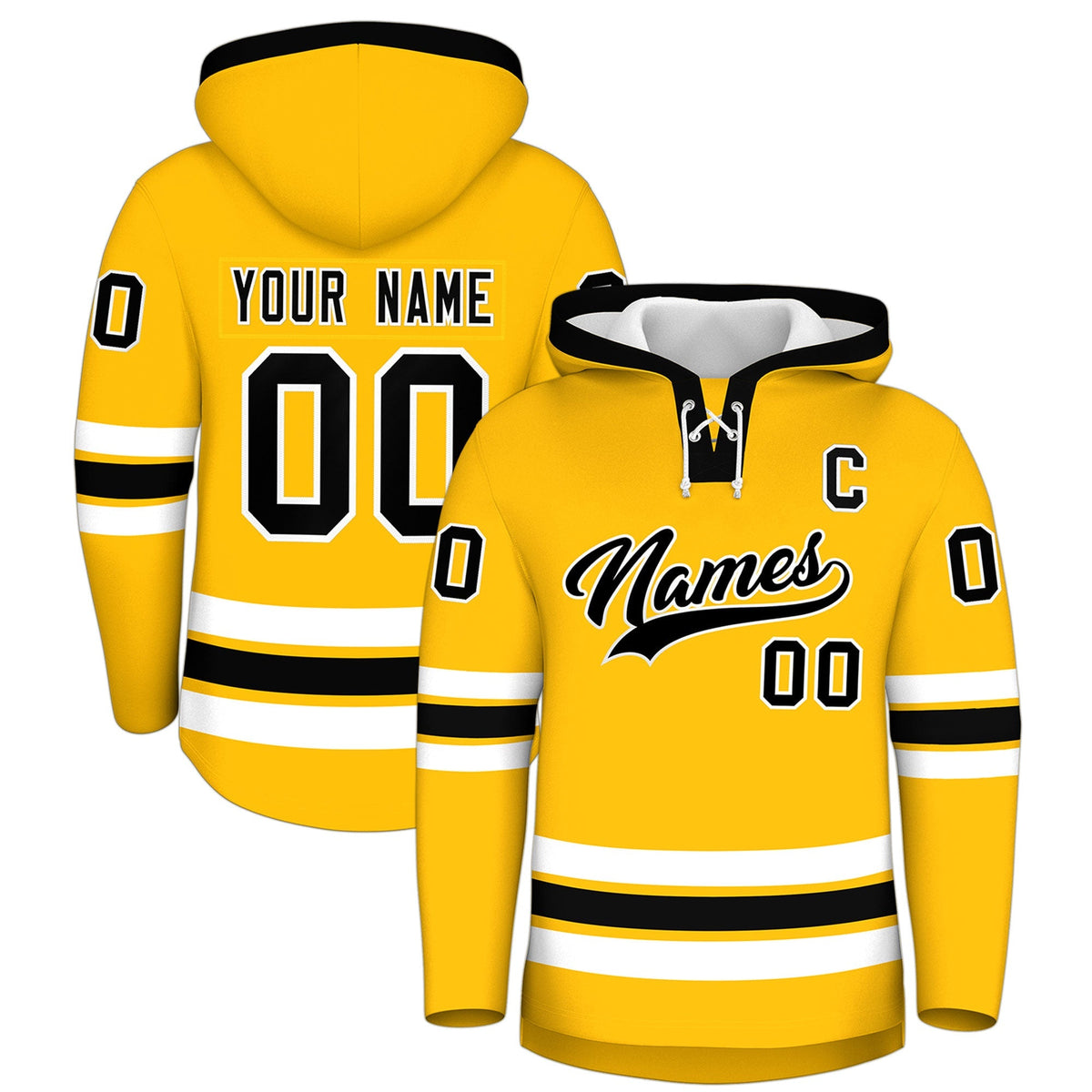 Custom Hockey Hoodie Jersey Gold Black Classic Style Add Name,Number&amp;Logo