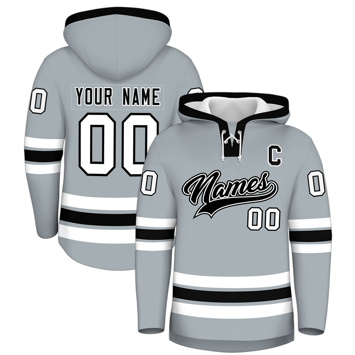 Custom Hockey Hoodie Jersey Silver Black Classic Style for Men&amp;Youth