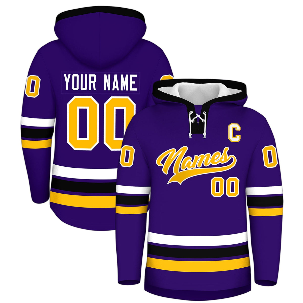 Custom Hockey Hoodie Jersey Purple Black Classic Style for Men&amp;Youth