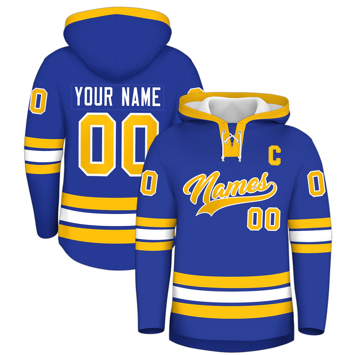 Custom Hockey Hoodie Jersey Royal Blue Gold Classic Style for Men&amp;Youth