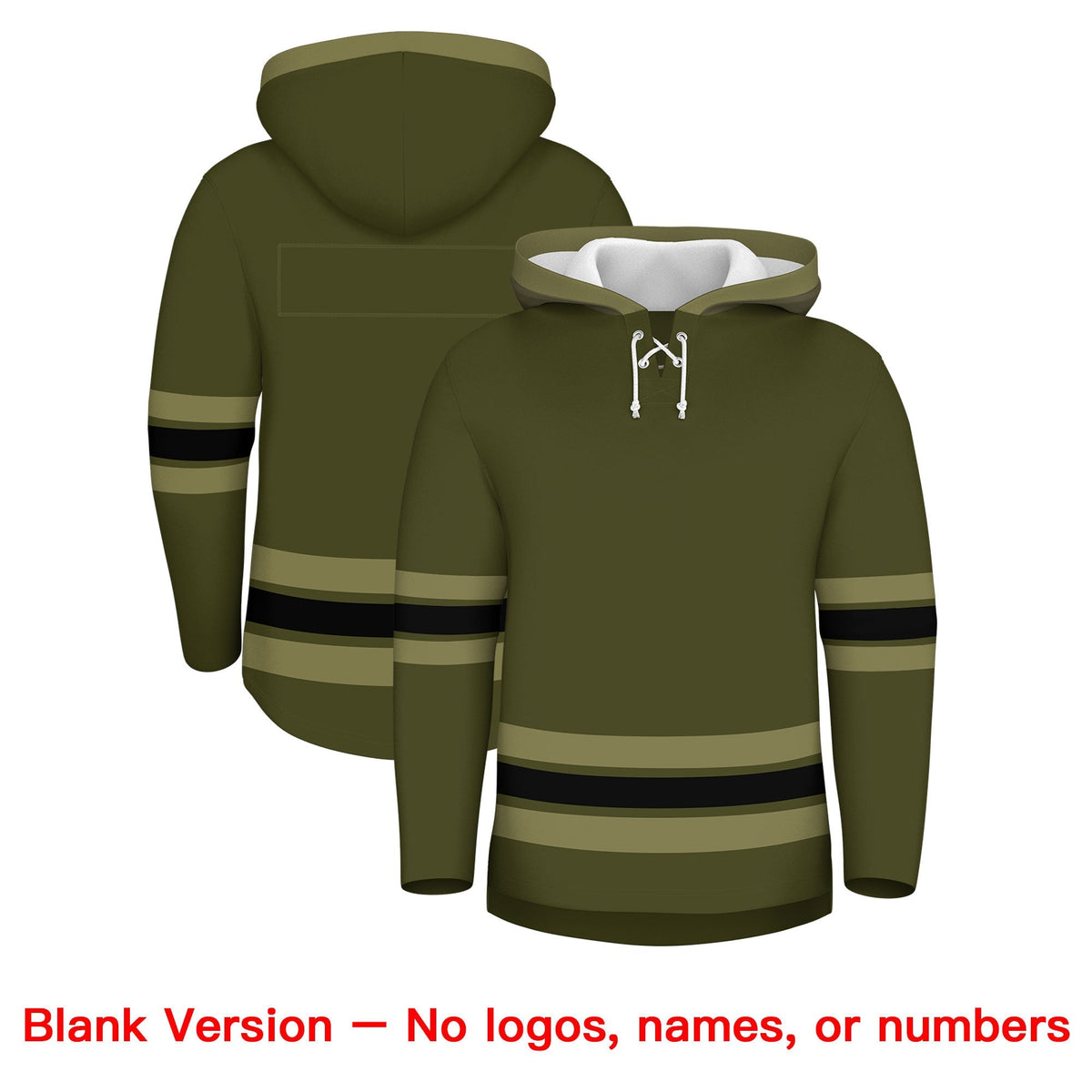 Custom Hockey Hoodie Jersey Olive Black Classic Style Add Name,Number&amp;Logo