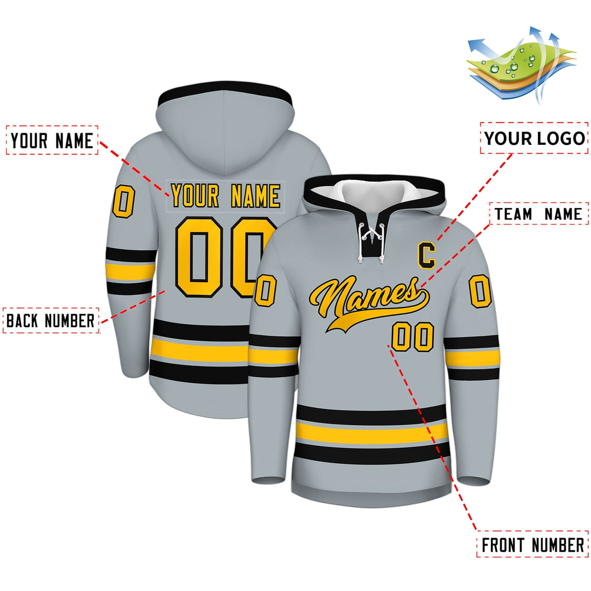 Custom Hockey Hoodie Jersey Silver Black Classic Style for Men&amp;Youth
