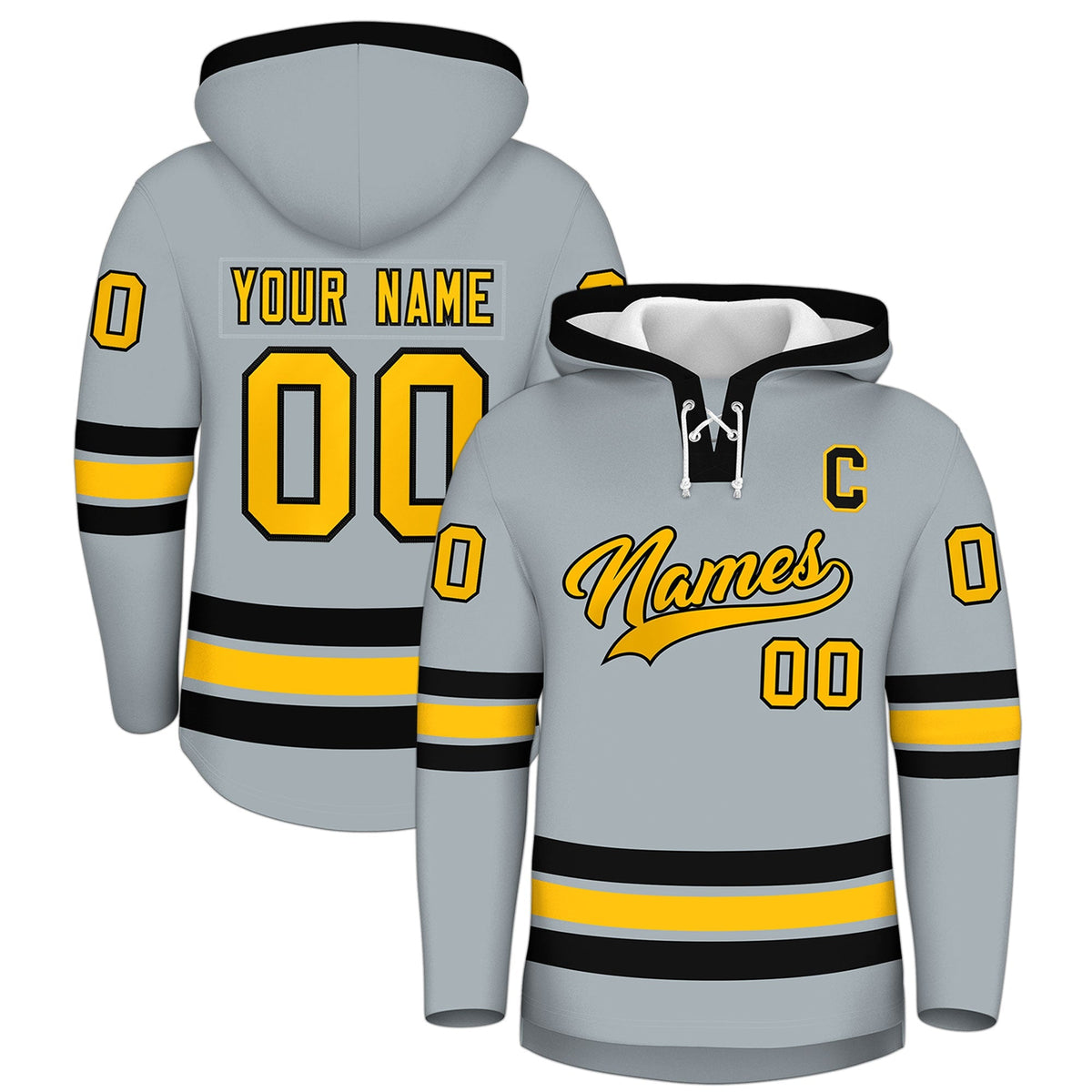 Custom Hockey Hoodie Jersey Silver Black Classic Style for Men&amp;Youth