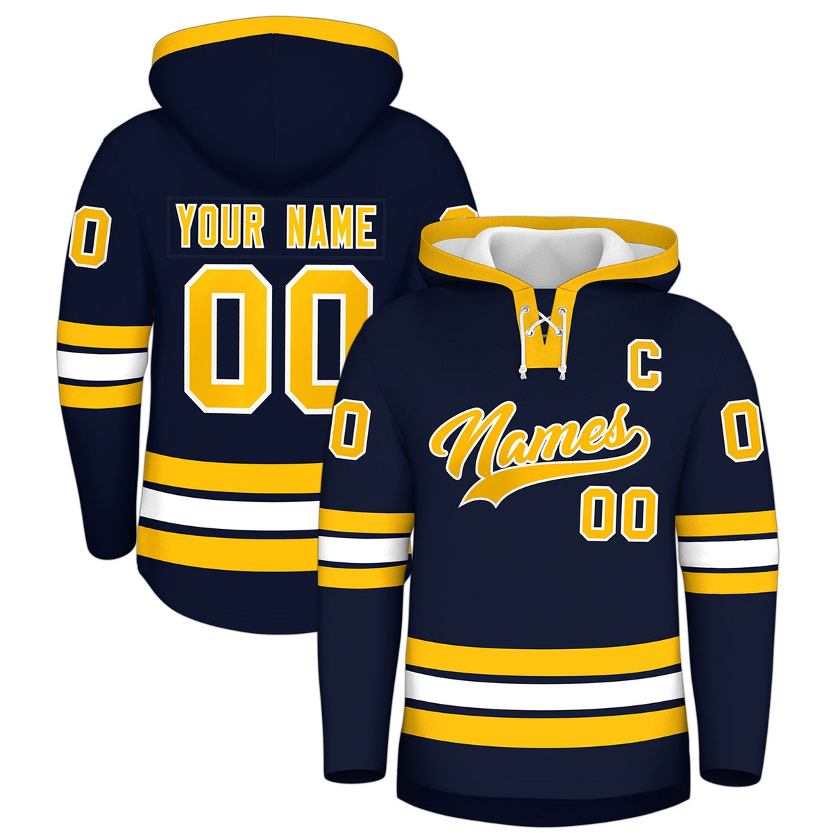 Custom Hockey Hoodie Jersey Navy White Classic Style Add Name,Number&amp;Logo