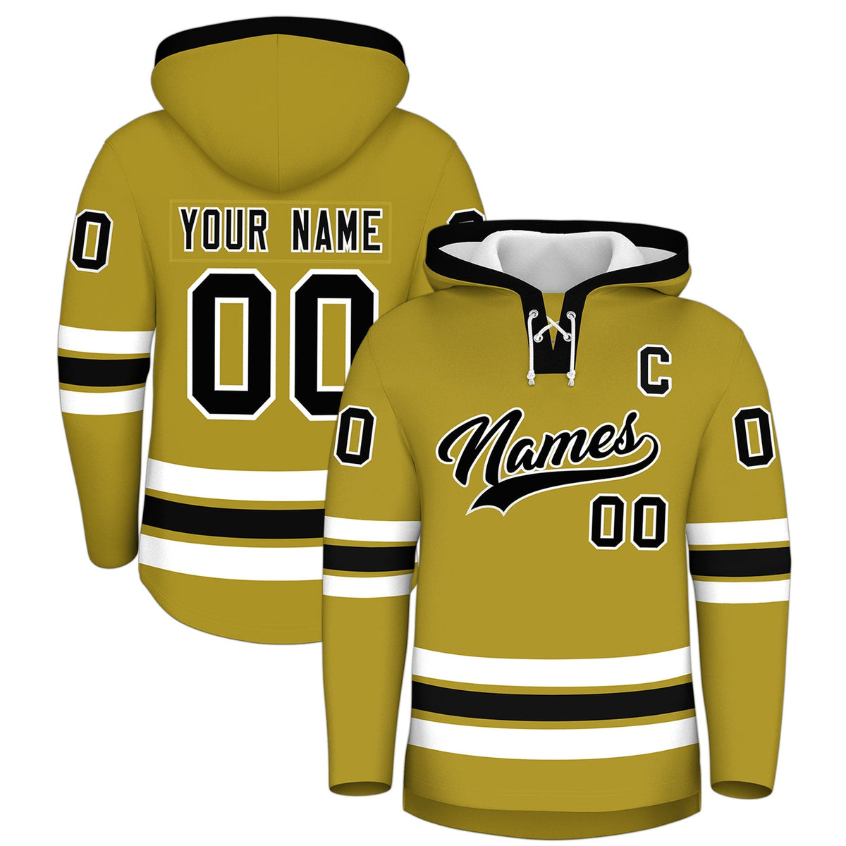 Custom Hockey Hoodie Jersey Old Gold Black Classic Style for Men&amp;Youth