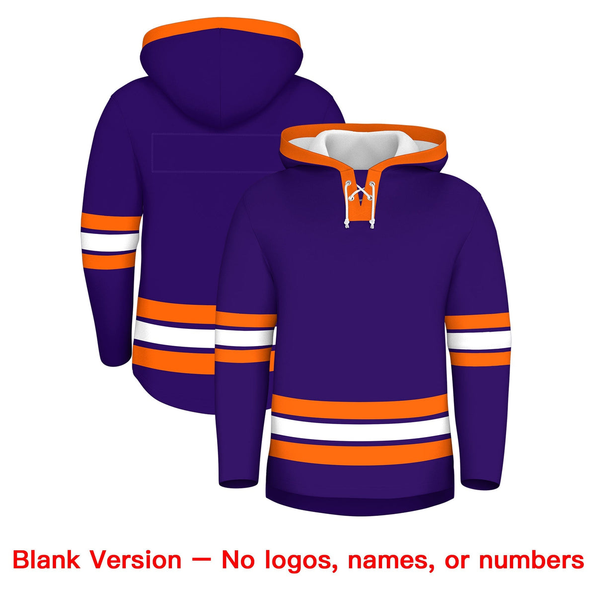 Custom Hockey Hoodie Jersey Purple Orange Classic Style Add Name,Number&amp;Logo