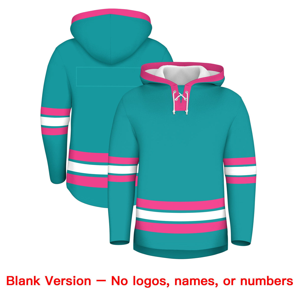 Custom Hockey Hoodie Jersey Aqua Pink Classic Style Add Name,Number&amp;Logo