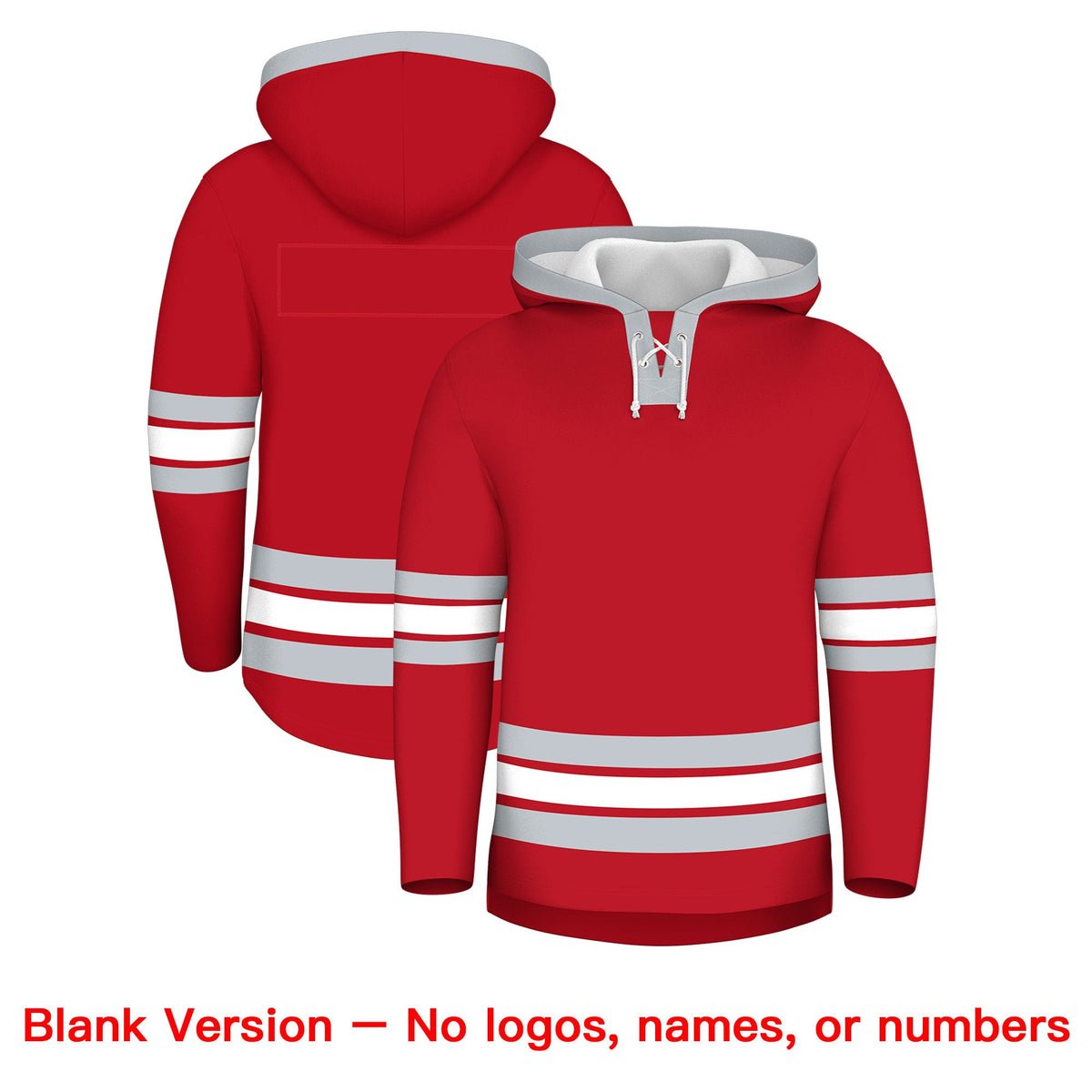 Custom Hockey Hoodie Jersey Red Silver Classic Style Add Name,Number&amp;Logo