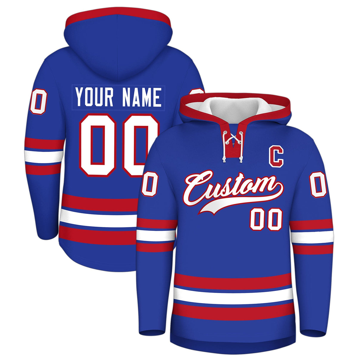 Custom Hockey Hoodie Jersey Royal Blue Red Classic Style Add Name,Number&amp;Logo