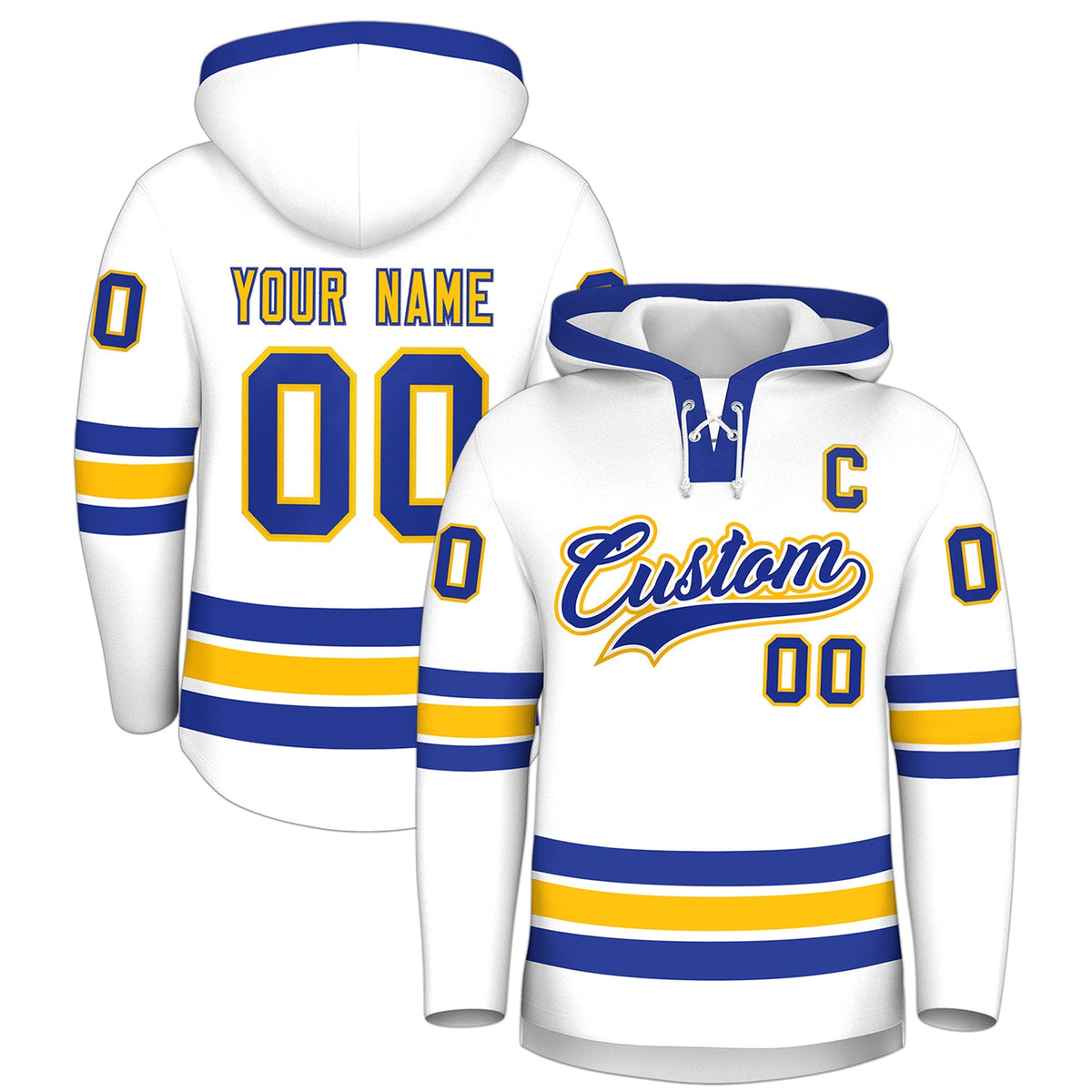 Custom Hockey Hoodie Jersey White Royal Blue Classic Style Add Name,Number&amp;Logo
