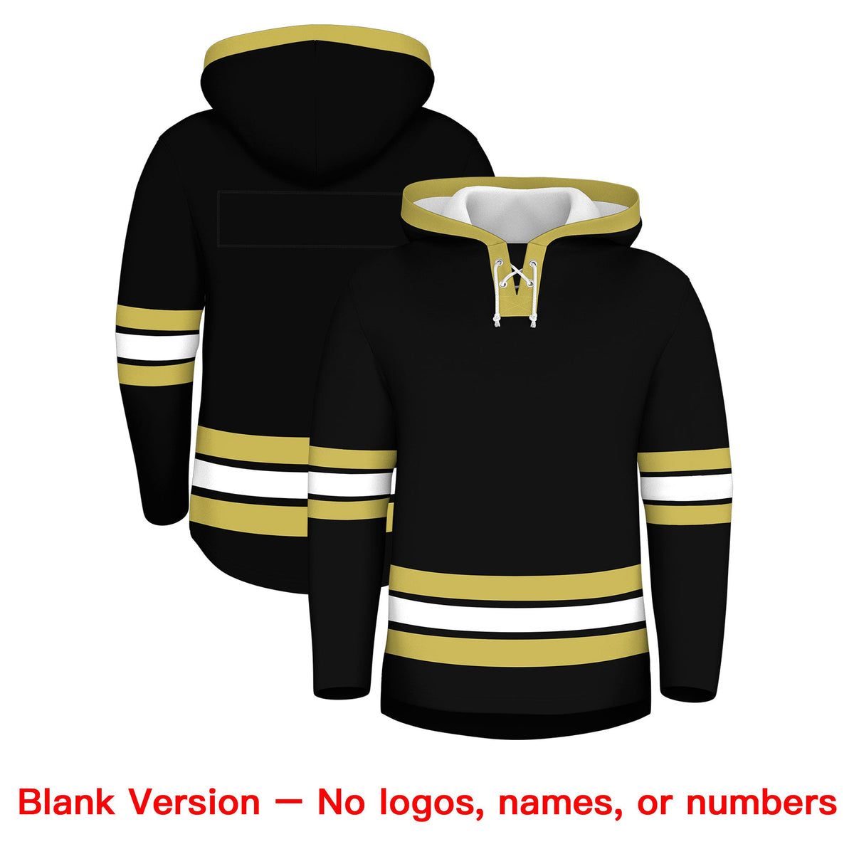 Custom Hockey Hoodie Jersey Black Old Gold Classic Style for Men&amp;Youth