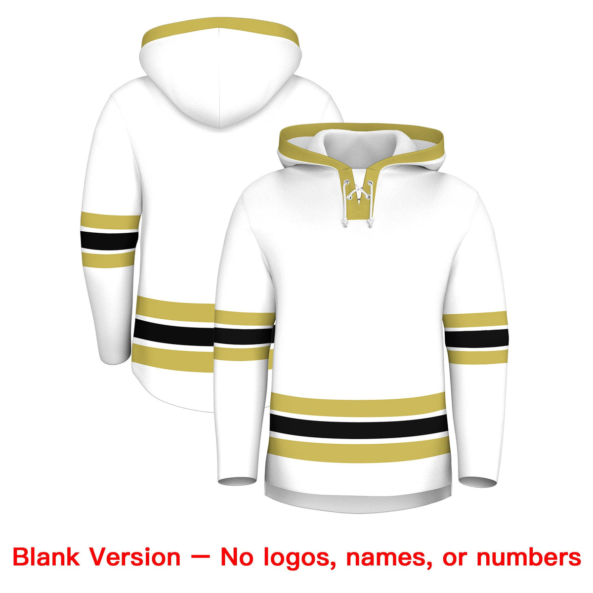 Custom Hockey Hoodie Jersey White Old Gold Classic Style Add Name,Number&amp;Logo