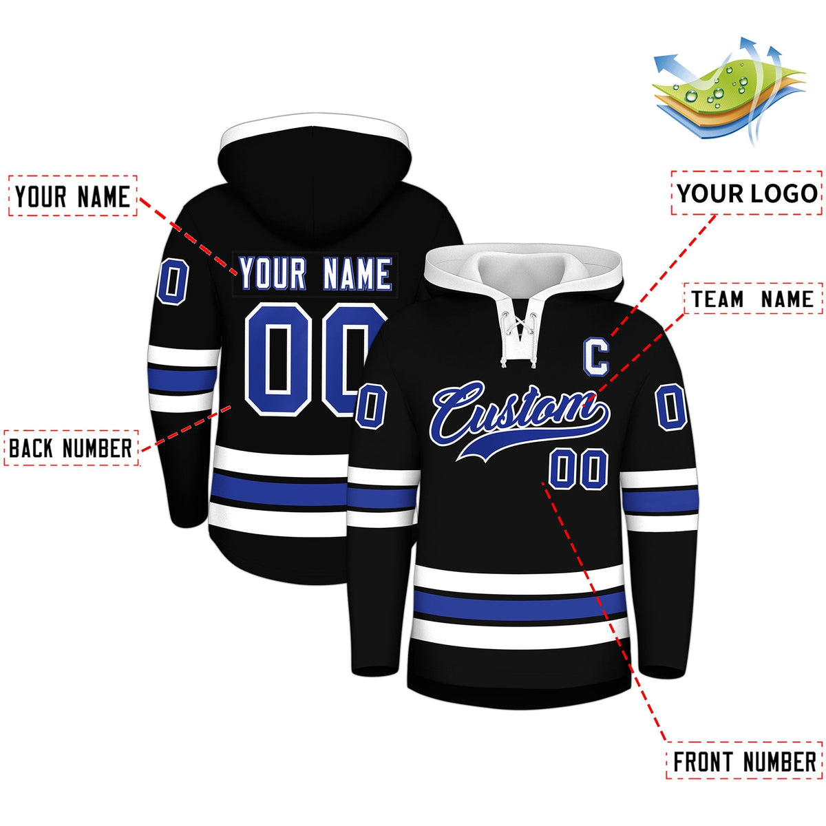 Custom Hockey Hoodie Jersey Black White Classic Style for Men&amp;Youth