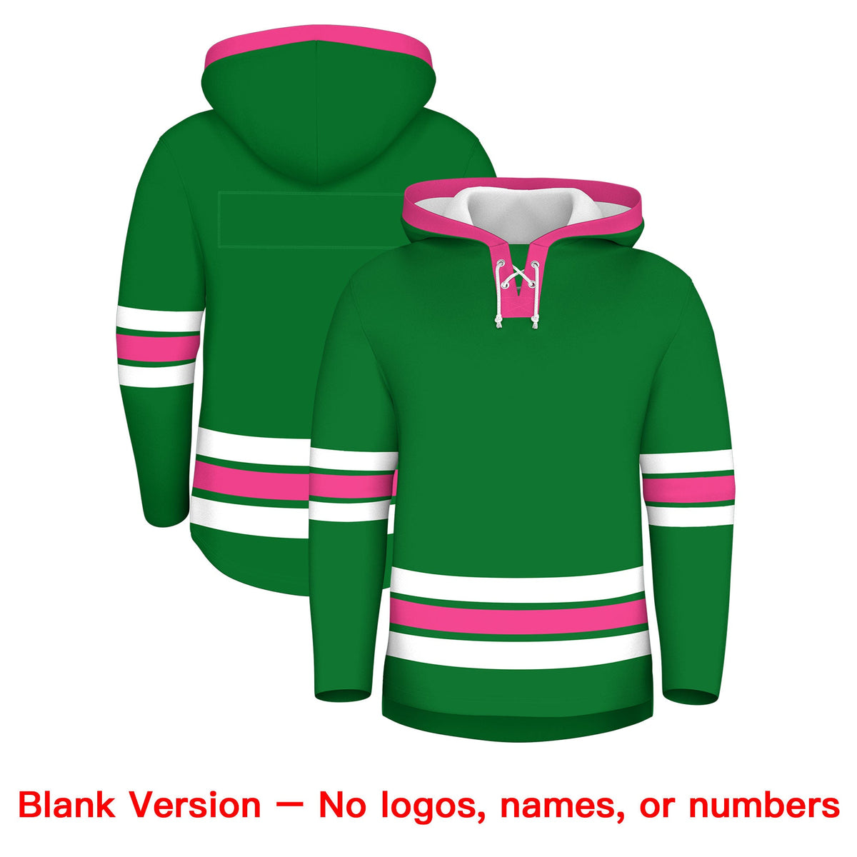 Custom Hockey Hoodie Jersey Kelly Green Pink Classic Style for Men&amp;Youth