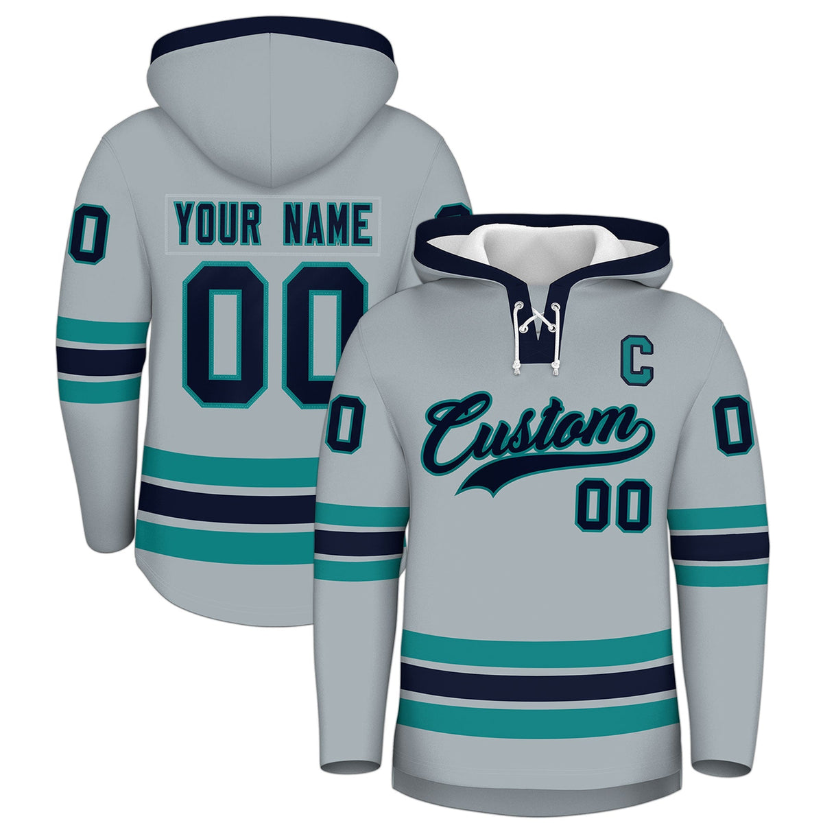 Custom Hockey Hoodie Jersey Silver Navy Classic Style for Men&amp;Youth