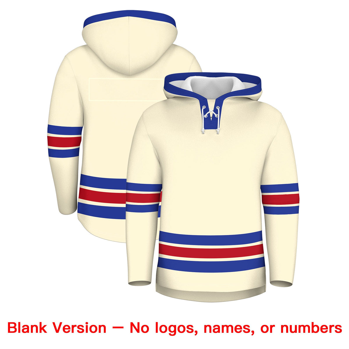 Custom Hockey Hoodie Jersey Cream Royal Blue Classic Style Add Name,Number&amp;Logo