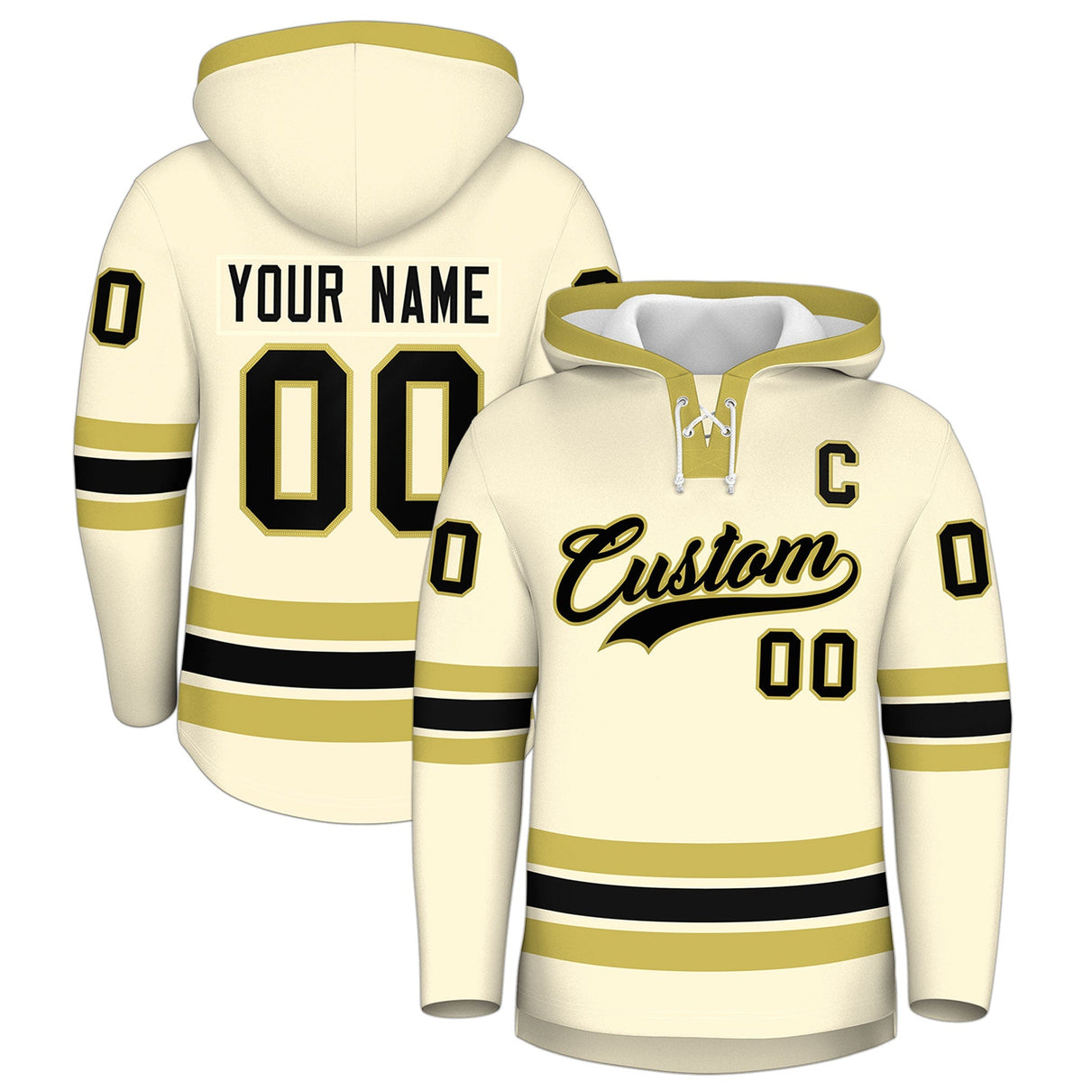 Custom Hockey Hoodie Jersey Cream Old Gold Classic Style for Men&amp;Youth