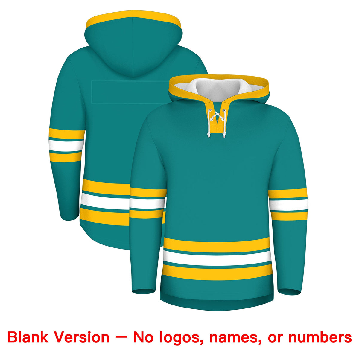 Custom Hockey Hoodie Jersey Teal Gold Classic Style Add Name,Number&amp;Logo